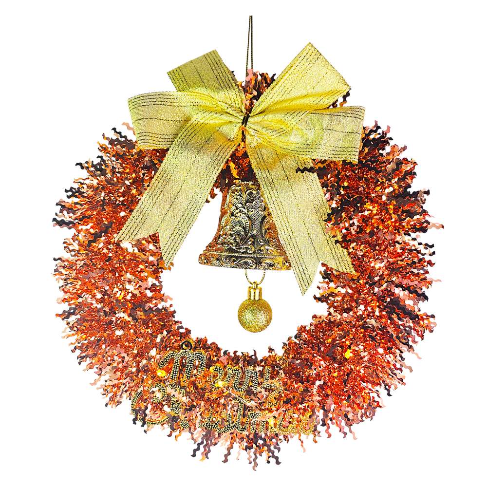 摩達客11吋優雅香檳玫金系金蔥彎絲聖誕花圈_台灣工藝免組裝_本島免運費, , large