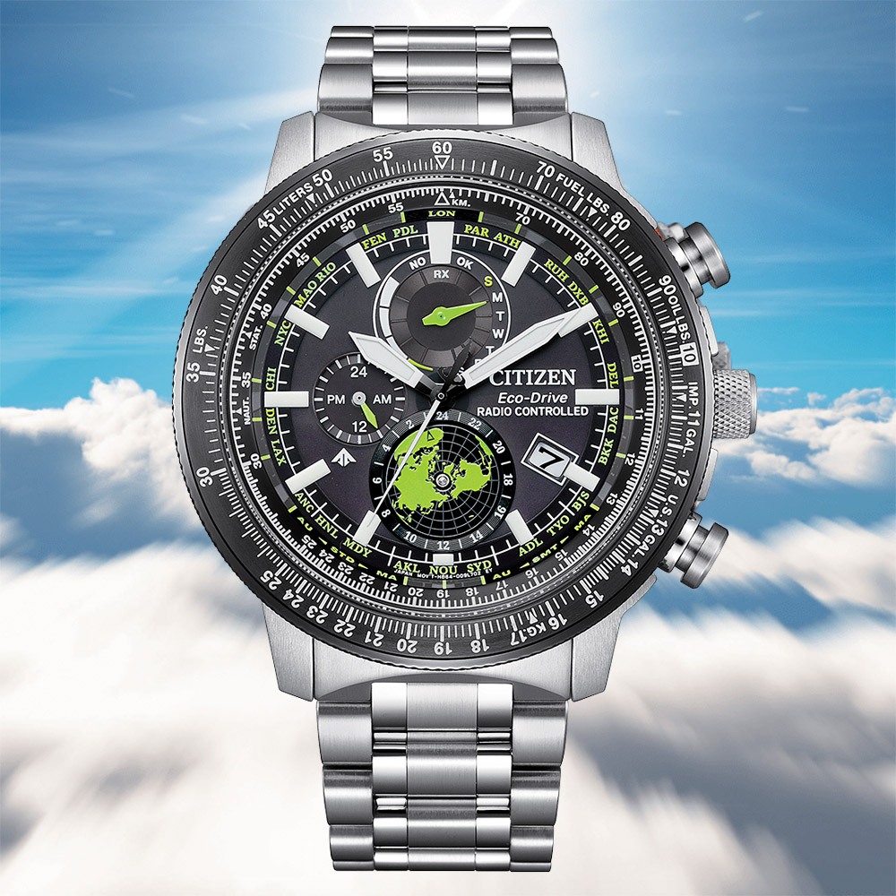 CITIZEN 星辰 PROMASTER 光動能電波飛行錶 北半球城市時間手錶 BY3006-53E, , large