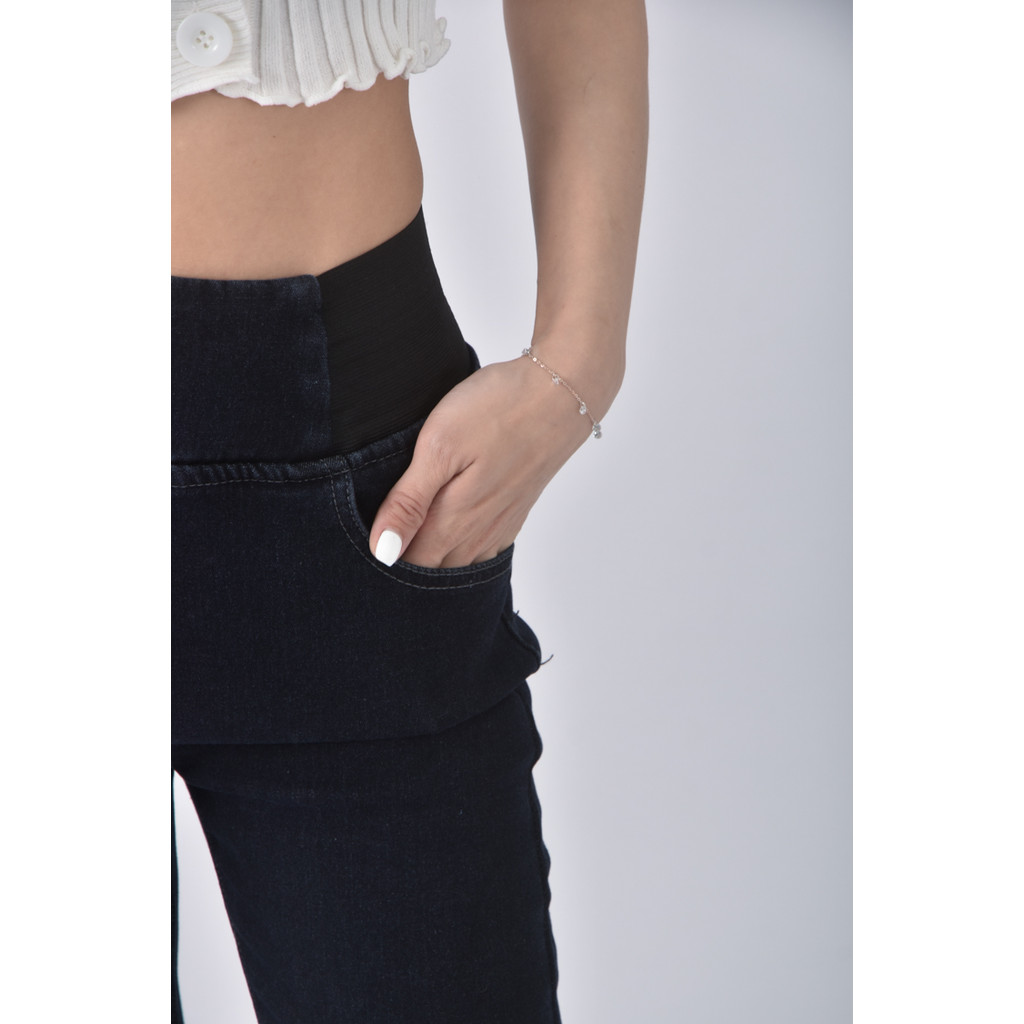 (M) 欣晴服裝高腰棉質高腰藍色長褲二手衣, , large