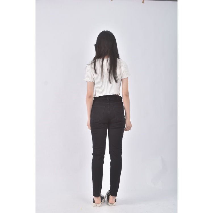 (L) 721 high rise skinny高腰丹寧牛仔質感黑色長褲二手衣, , large
