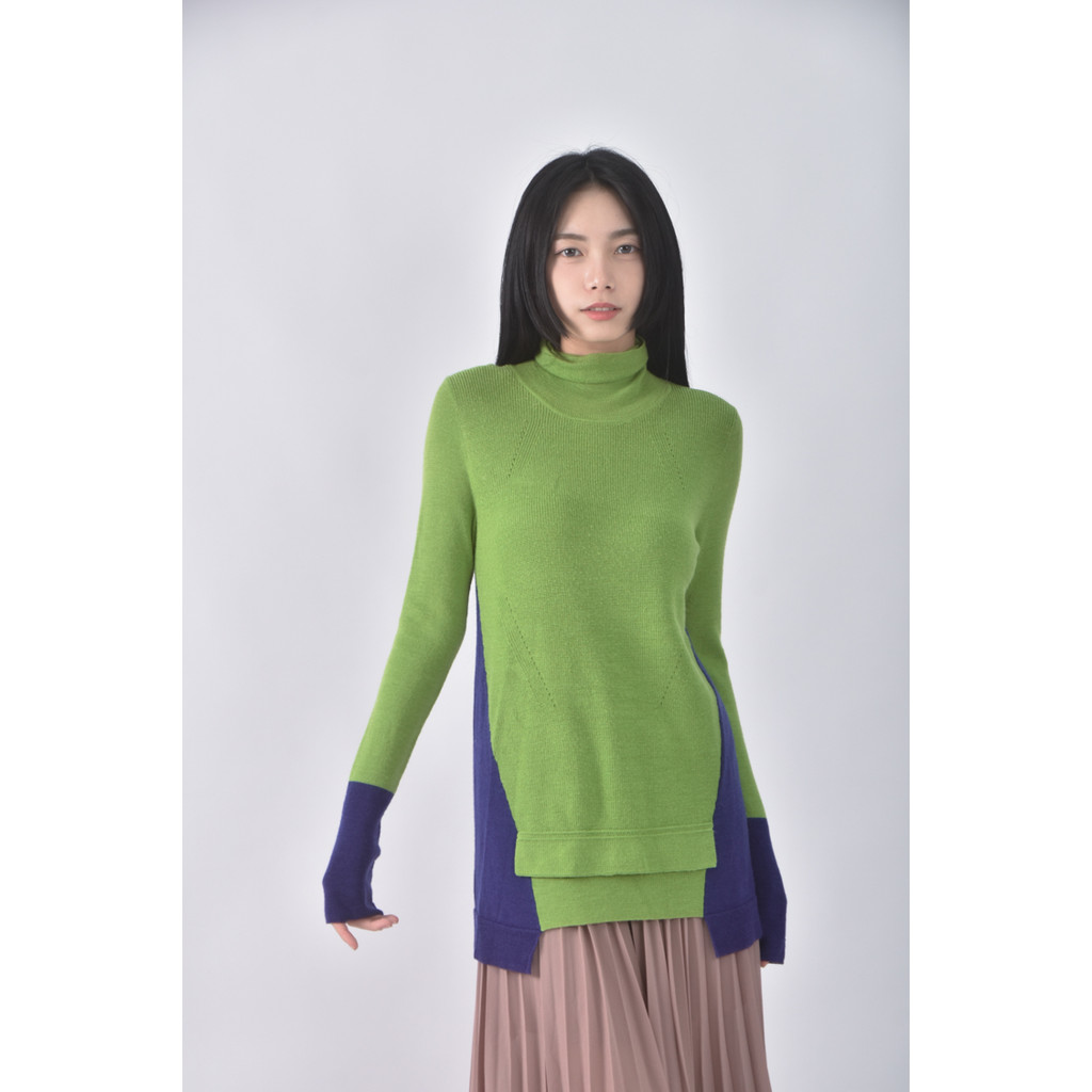 (S) emilie louis撞色綠色長袖上衣二手衣, , large