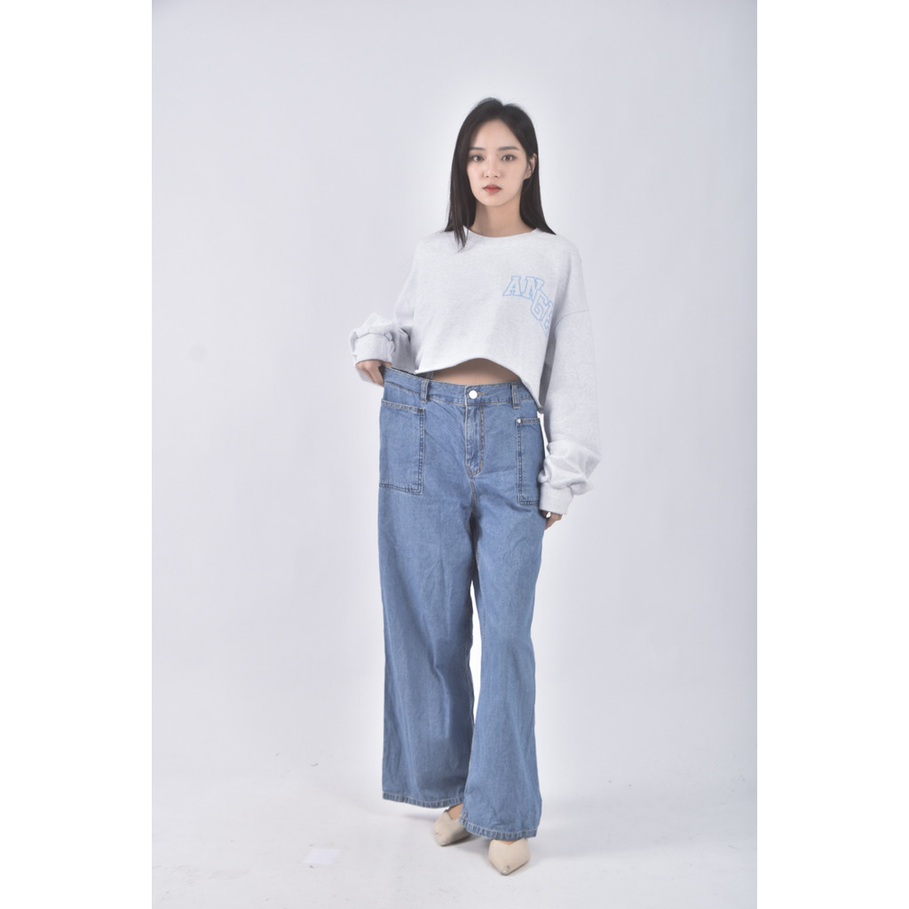 (XL) mu i韓牌高腰丹寧牛仔質感藍色長褲二手衣, , large