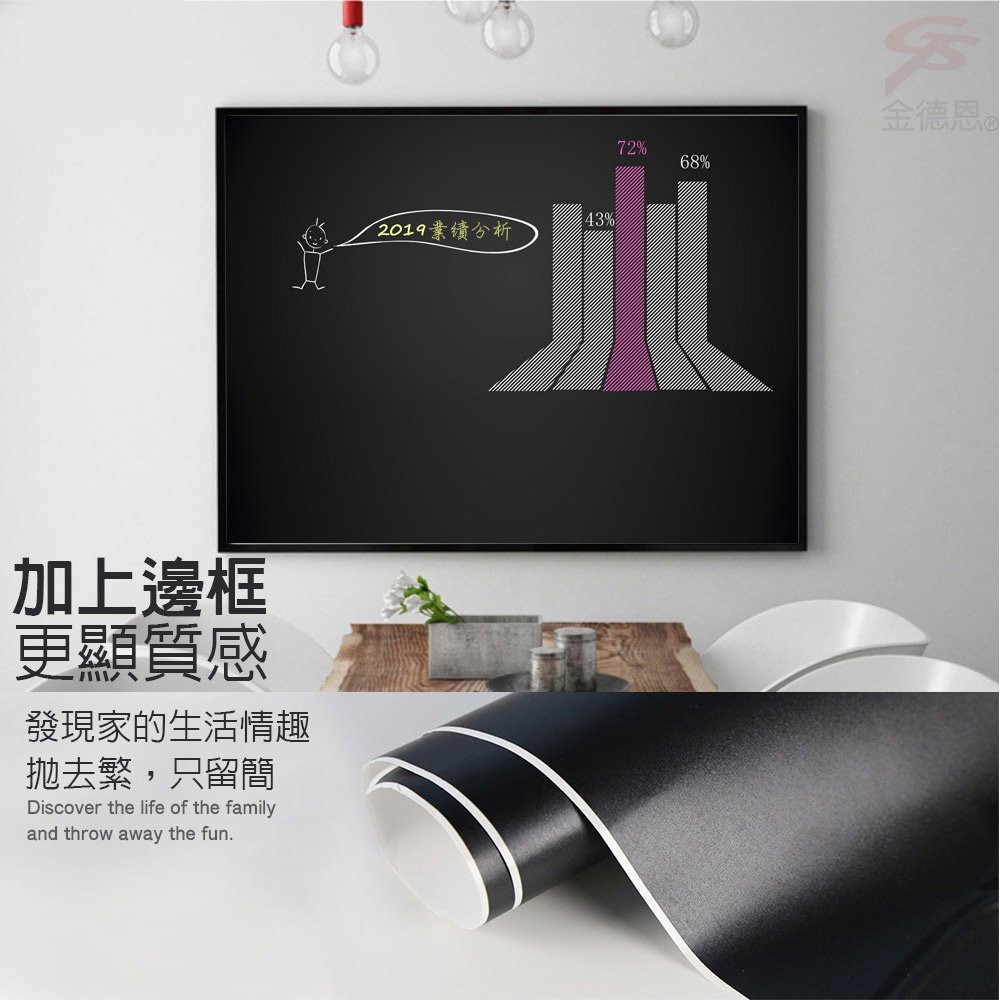 金德恩 GS MALL 台灣製造 可裁剪黑板紙 200x45cm 教學黑板 塗鴉黑板 黑板紙 黑板 寫字板 畫板 文具板, , large