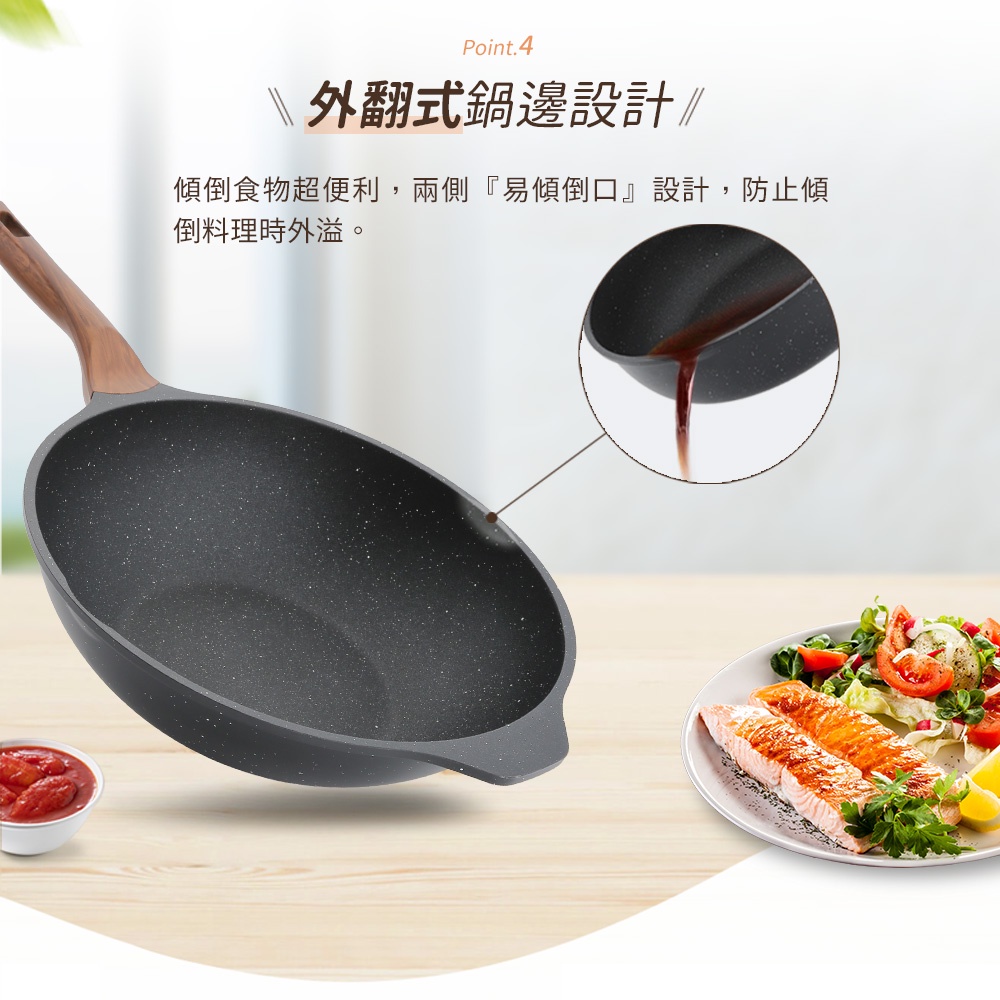 【美國MotherGoose鵝媽媽】皮克超銀石 IH導磁超硬膜 不沾炒鍋33cm, , large