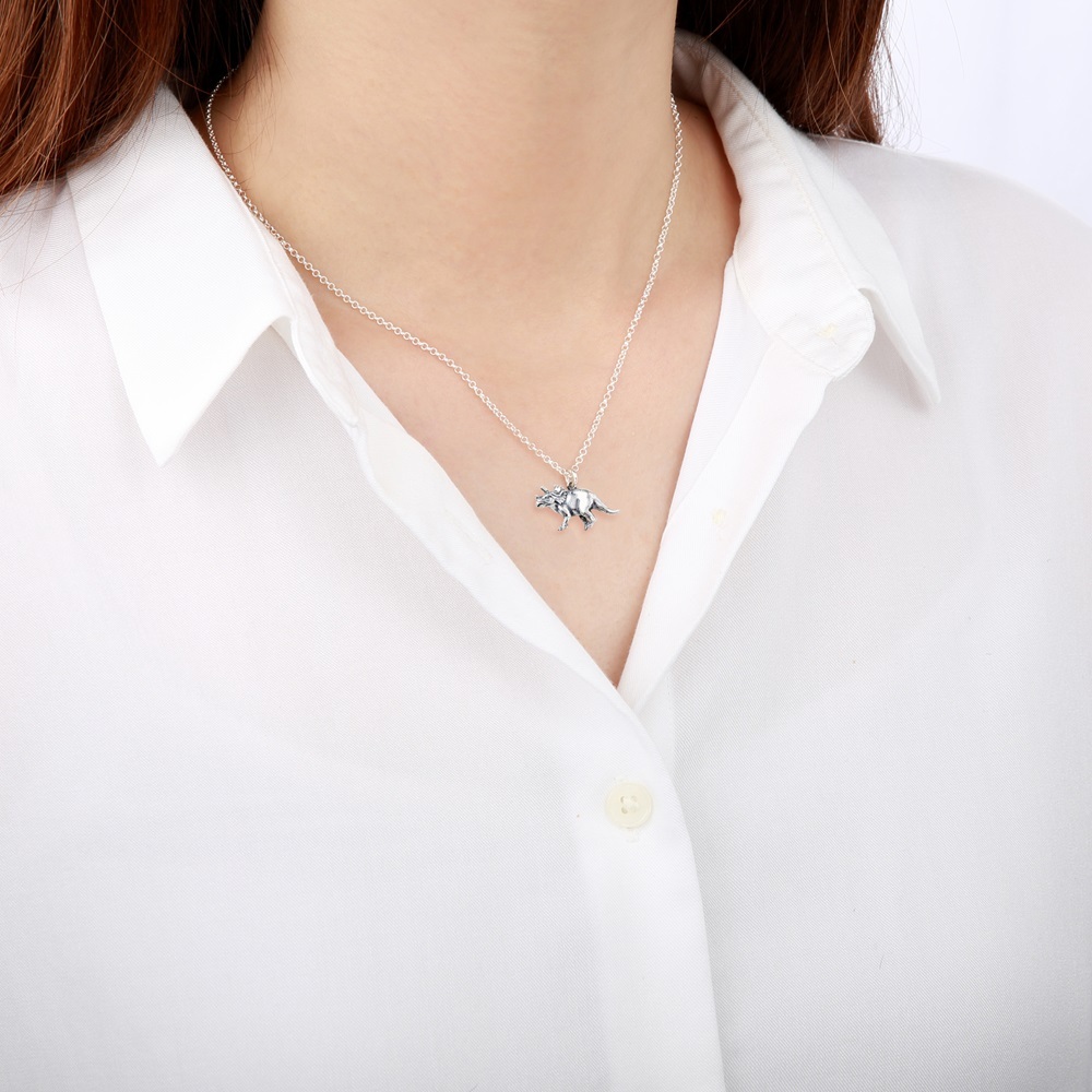 【Angel & Me】3D Dinosaur Triceratops s925 sterling silver necklace birthday gift, , large