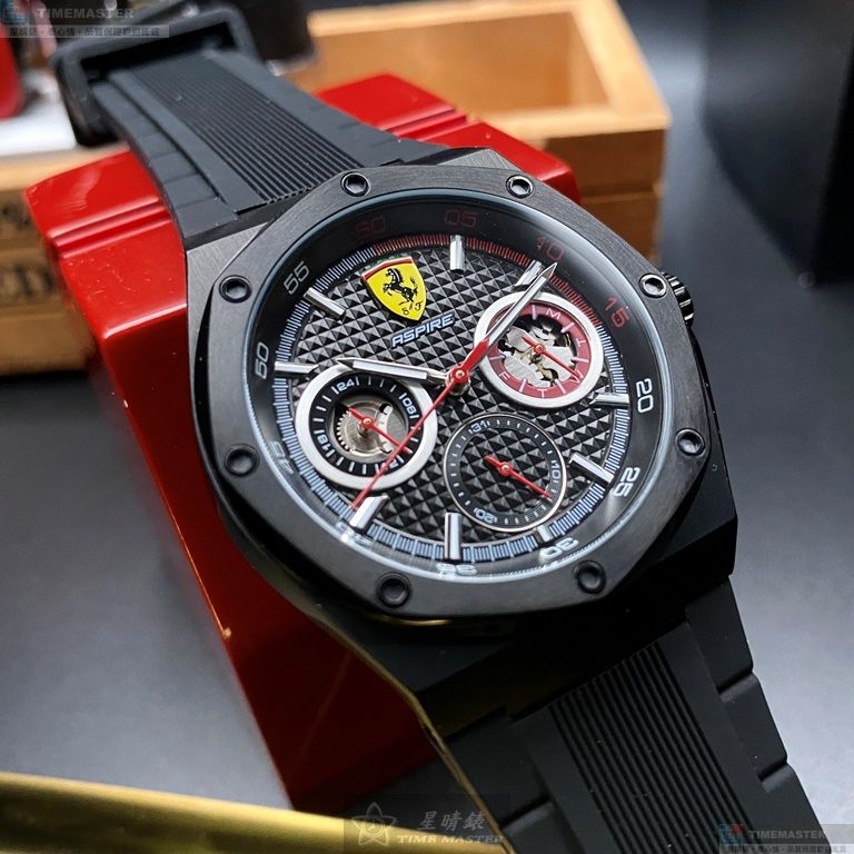 [星晴錶業]FERRARI手錶,42mm,FE00048黑色錶面黑錶殼深黑色矽膠錶帶款, , large