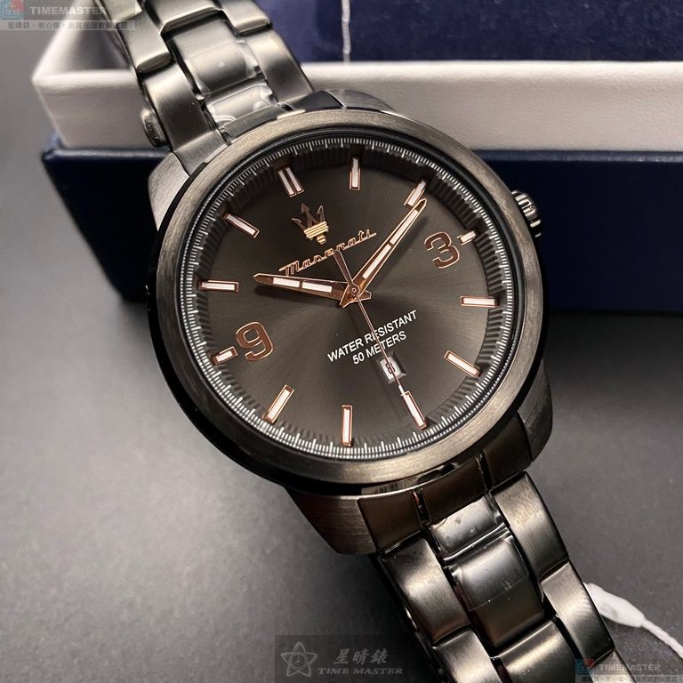 [星晴錶業]MASERATI手錶,44mm,R8853121008黑色錶面黑錶殼深黑色精鋼錶帶款, , large