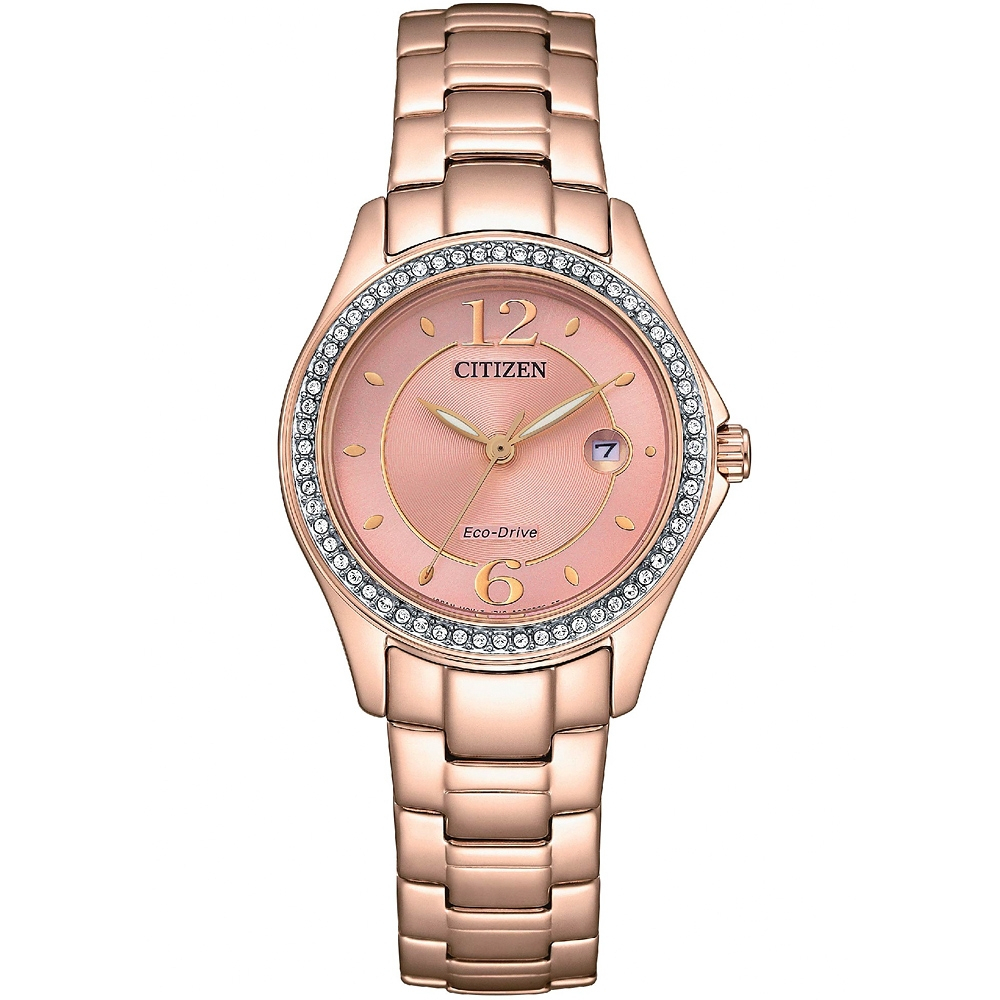 CITIZEN 星辰 光動能水晶奢華女錶-粉橘x玫瑰金 FE1252-82X, , large