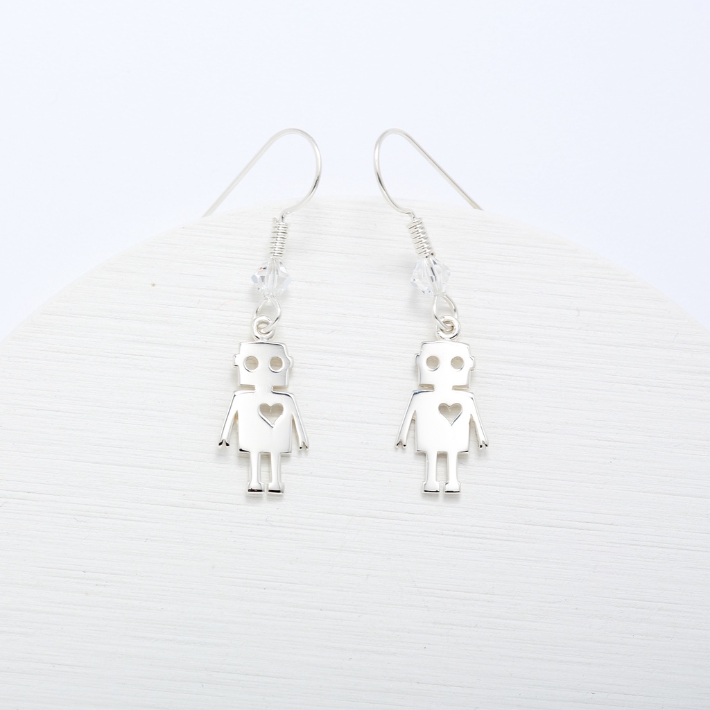 【Angel & Me】可愛 機器人 Robot s925 純銀 耳環 耳勾 (可改夾式) 情人節 禮物, , large