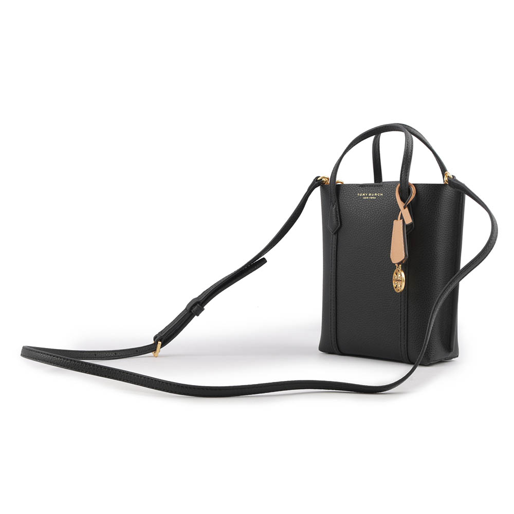 TORY BURCH Perry 荔枝皮革三層迷你托特包/黑色, , large