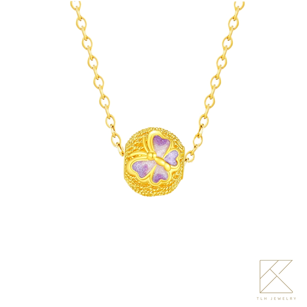 【TLH】黃金墜轉運珠項鍊 純金999 多選 花蝶錦繡 約重0.15錢&plusmn;0.03 (顏色隨機)