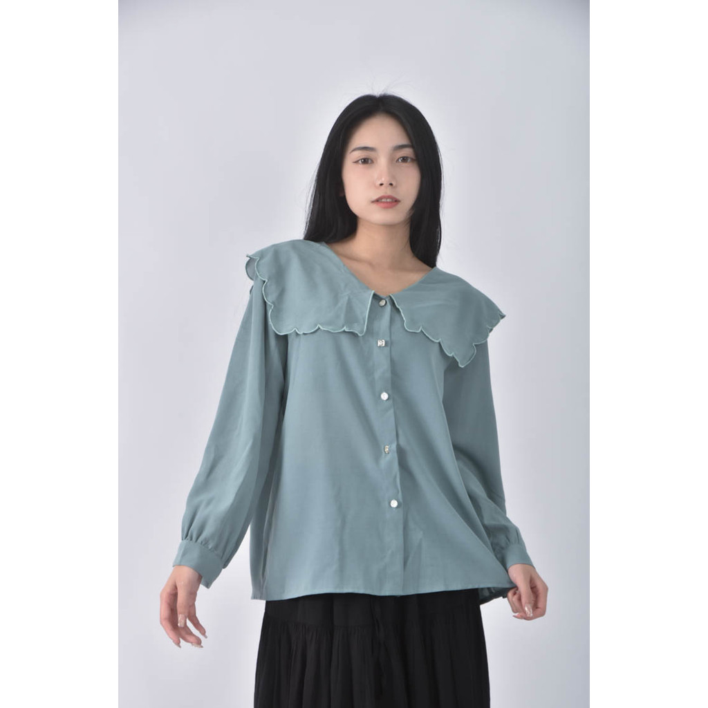 (XL) amber 3韓牌質感花邊綠色長袖上衣二手衣, , large