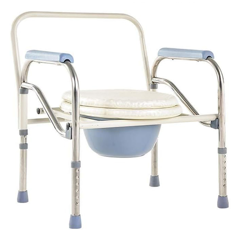 Stainless steel double armrest movable waterproof folding toilet chair with five height adjustments. Suitable for the elderly and pregnant women. Portable toilet/toilet chair.