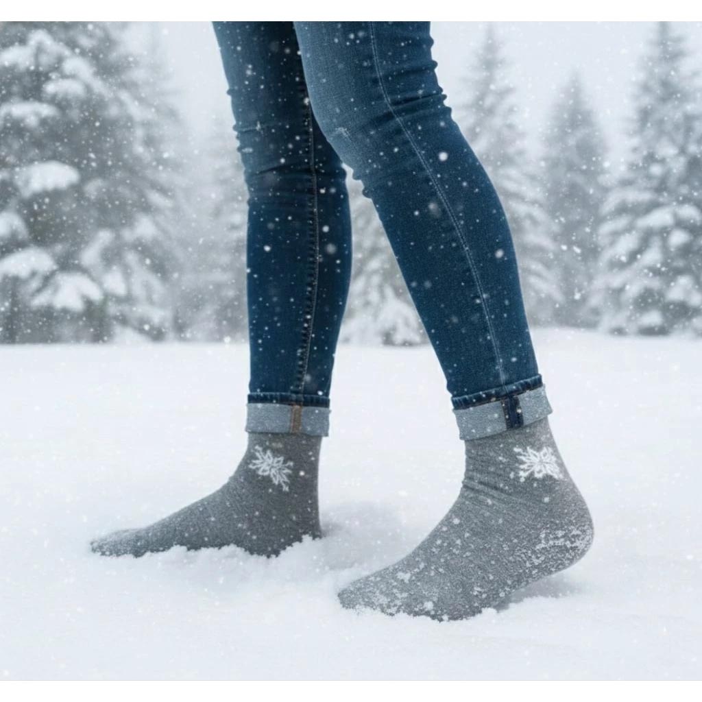 [Kaimi Cotton] 6-Pair Set &ndash; Random Colors &ndash; Winter Essential (Women&rsquo;s) Premium Thermal Wool Socks &ndash; Cold-Proof / Warm / Long Winter Socks &ndash; Snowflake Design, , large