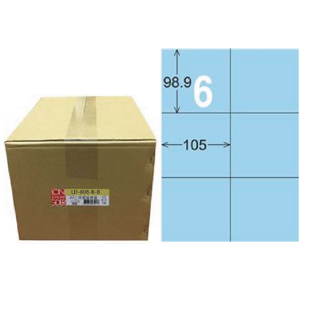 【龍德】LONGDER 三用電腦標籤 A4 6格 98.9*105mm 淺藍 1000張/箱 LD-808-B-B(適用雷射、噴墨、影印), , large