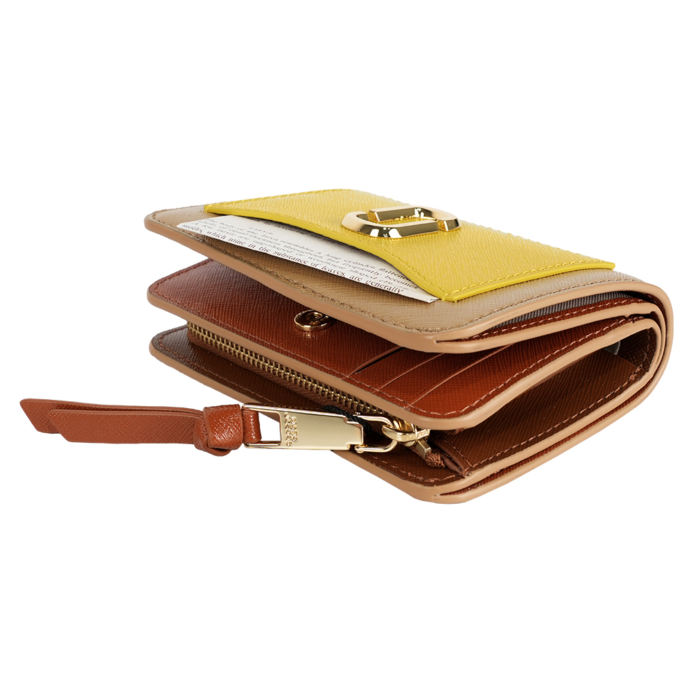 MARC  JACOBS The Snapshot 防刮皮革暗釦二折撞色短夾(亮黃色), , large