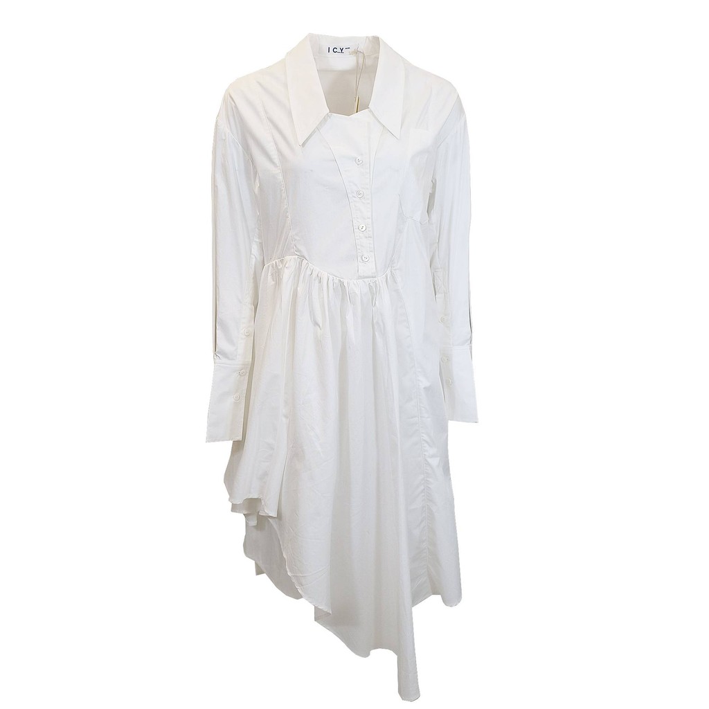 下擺不規則斜門襟襯衫式洋裝, , large