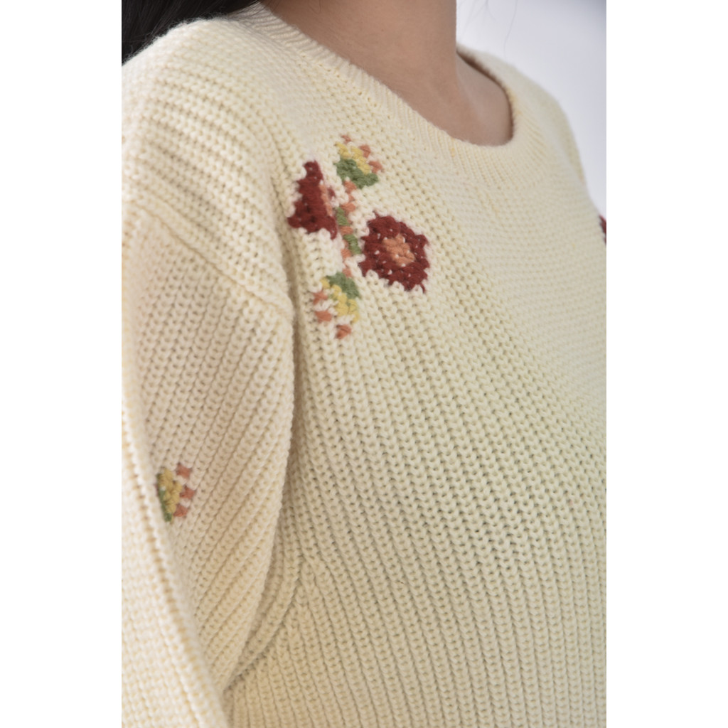 (F) 巧帛花朵杏色長袖上衣二手衣, , large