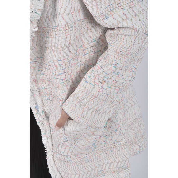 (XL) petit camelia厚磅長版白色綁帶外套二手衣, , large