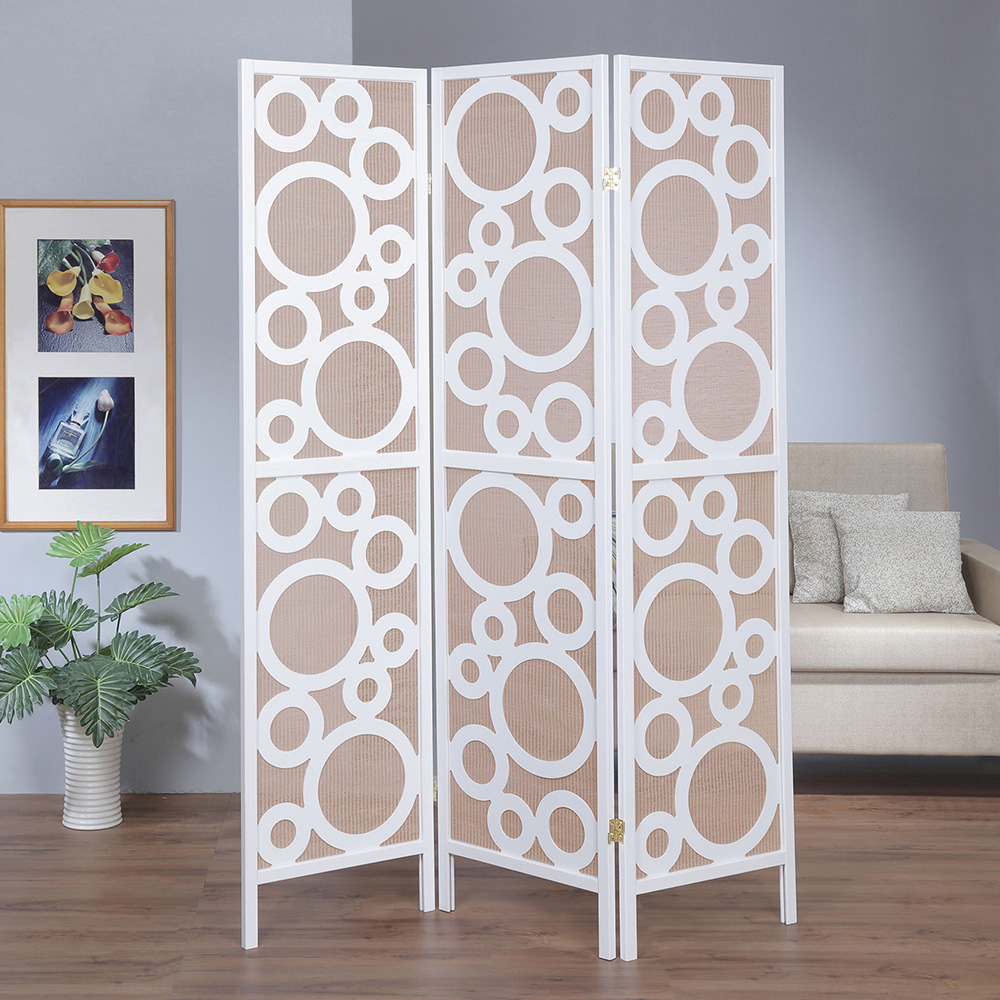 《C&B》水玉新設計風格三面屏風-實木+原麻布/台灣生產, , large