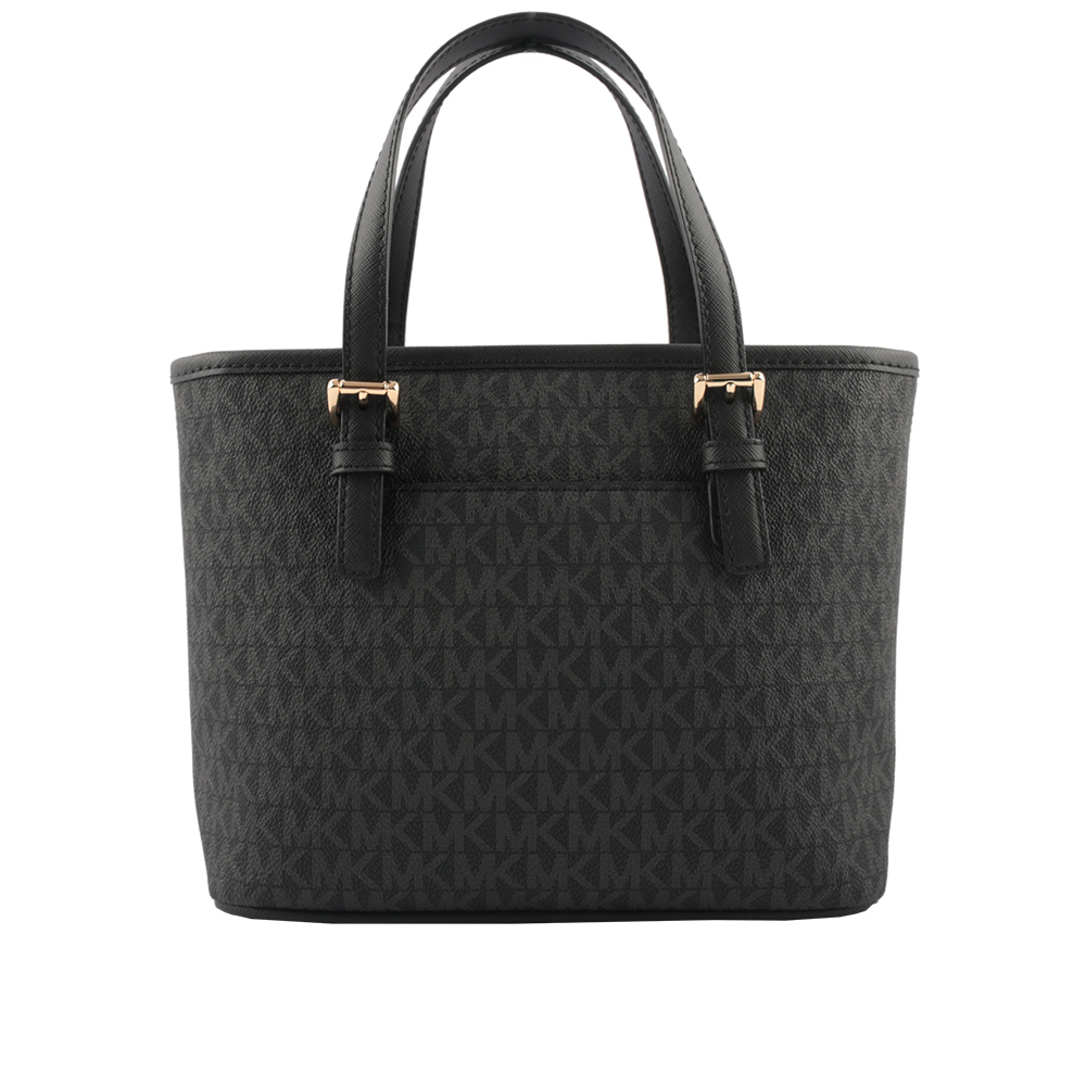Michael Kors 滿版圓形Logo 塗層帆布小款托特包(黑色), , large