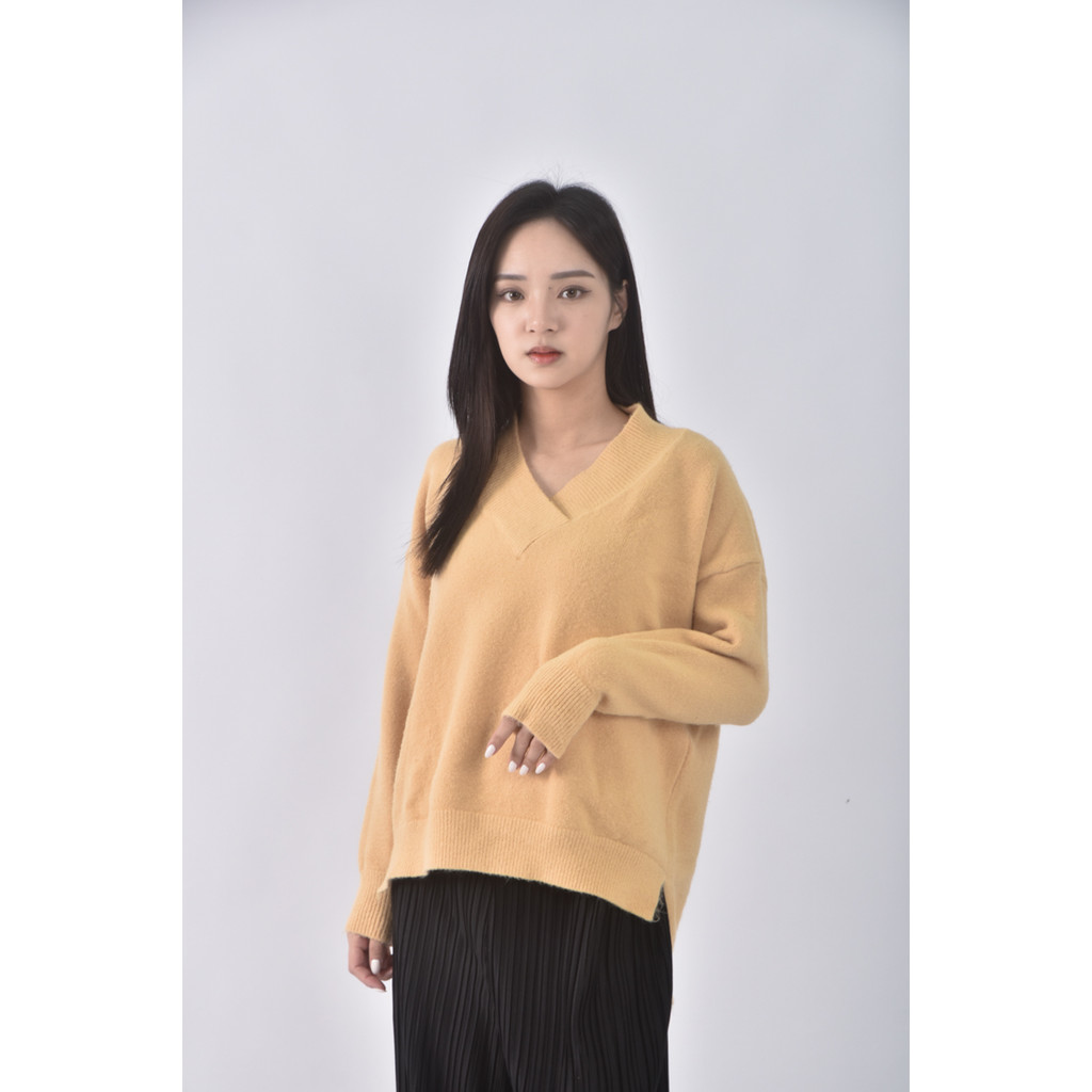 (XL) V領黃色毛衣二手衣, , large