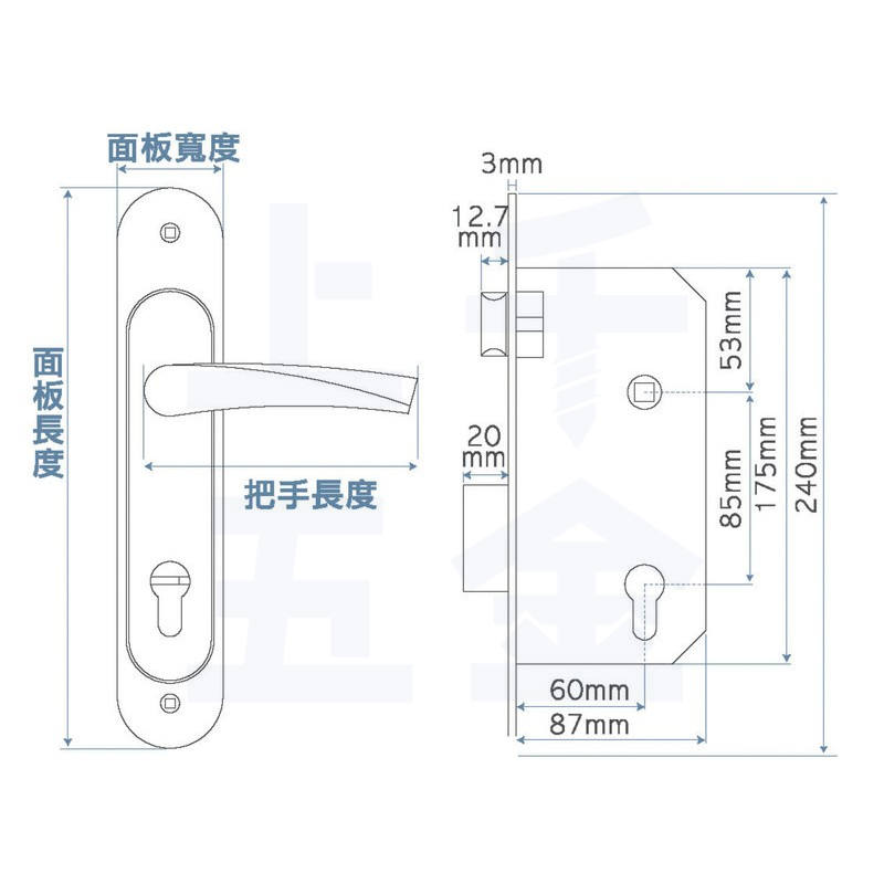 連體鎖 匣式鎖 加安牌 青銅(金色) N5L7601V 門厚32~46MM 台灣製 門鎖 大門鎖 卡巴鑰匙, , large