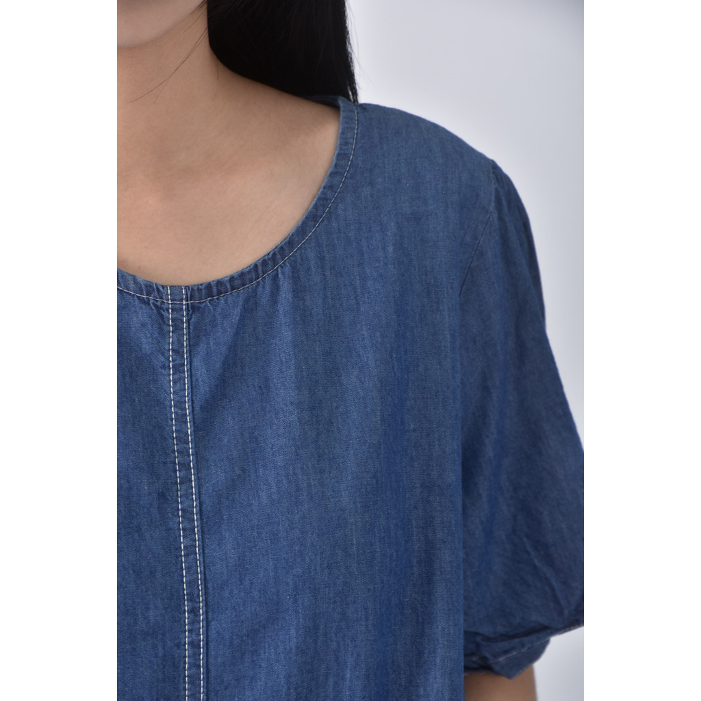 (M) 丹寧牛仔口袋藍色洋裝二手衣, , large