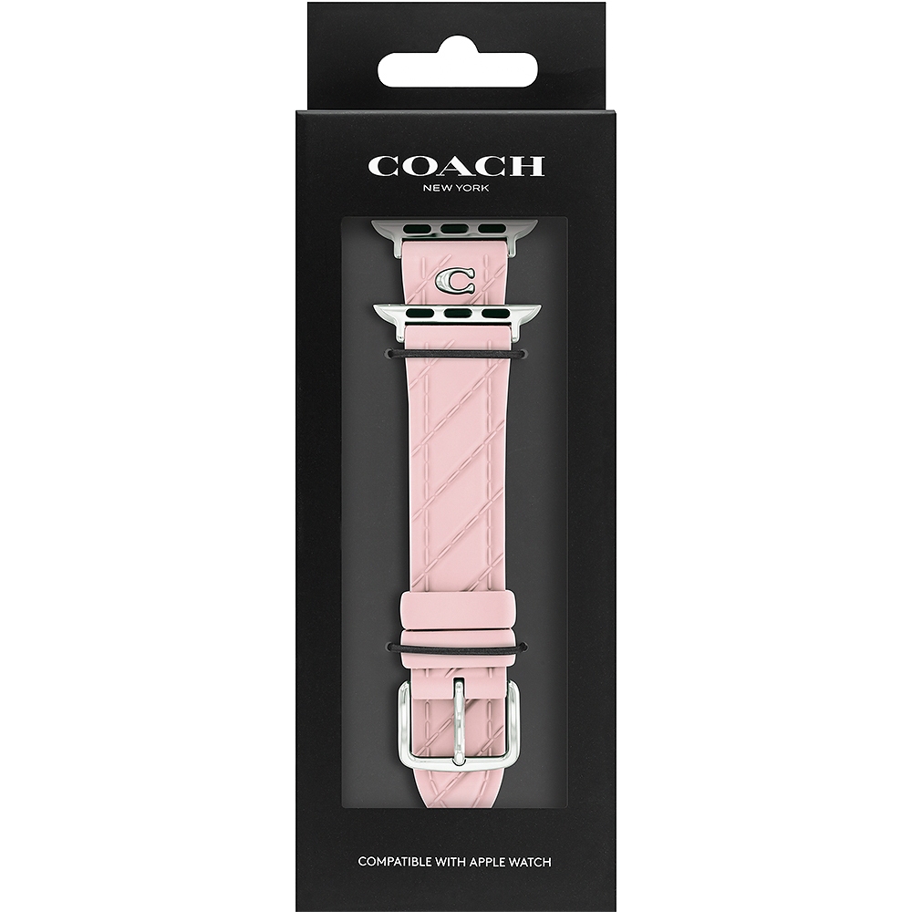 COACH Apple Watch 錶帶 38/40/41mm適用 粉紅色菱格紋矽膠錶帶 520 送禮 禮物(不含手錶), , large