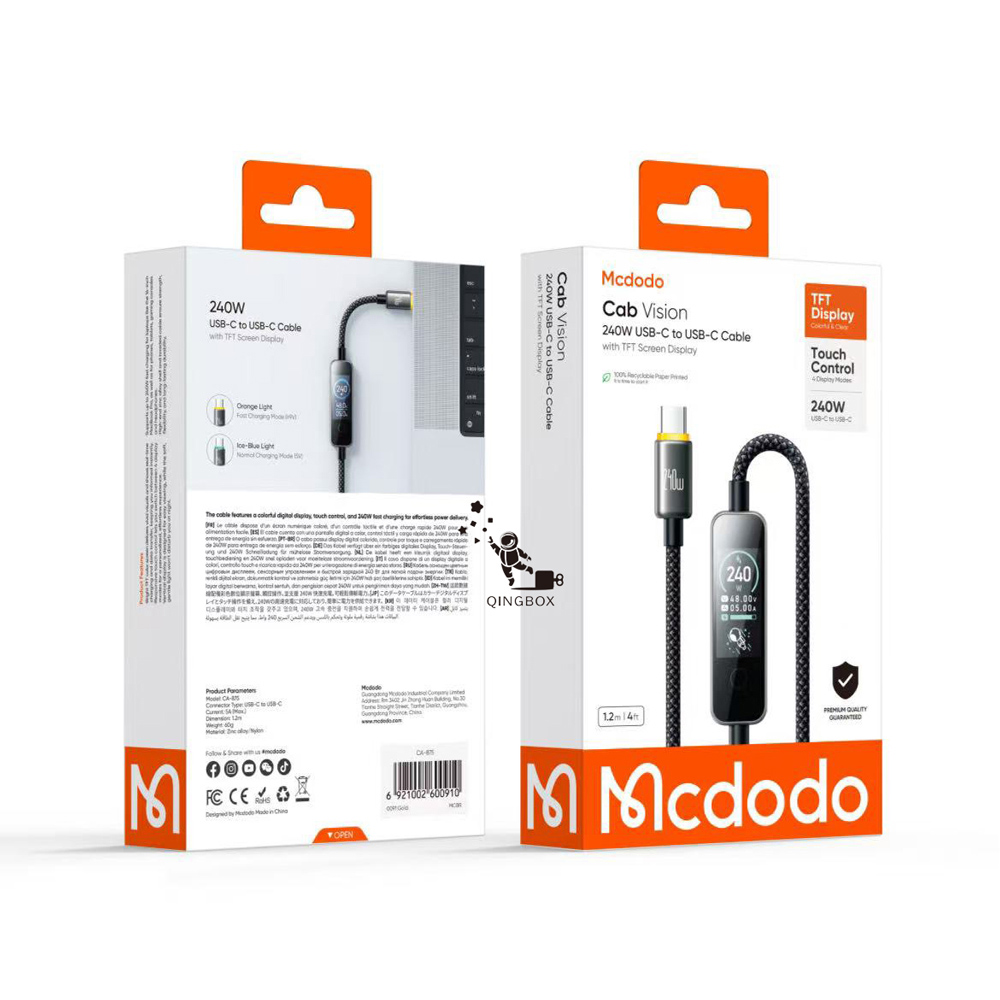 Mcdodo麥多多 LQ Cab Vision系列AI數字智慧彩色數顯數據線C to C 240W 1.2m CA875, , large
