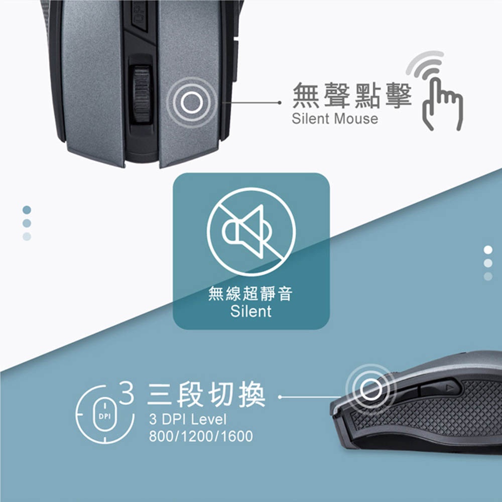 E-BOOKS M72 六鍵式超靜音USB+Type C雙介面無線滑鼠 800-1600DPI 可調 靜音設計10公尺追, , large