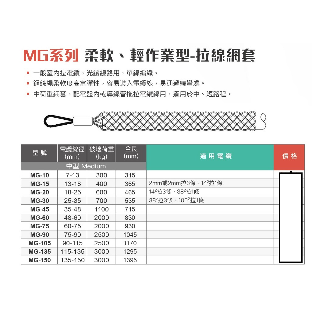 WIN五金 台灣品牌WIN MG系列 電纜拖網 電纜拖 電線拖網 電纜拉力網套 電纜拉線網 拉線網套 電纜安裝 光電拖網, , large
