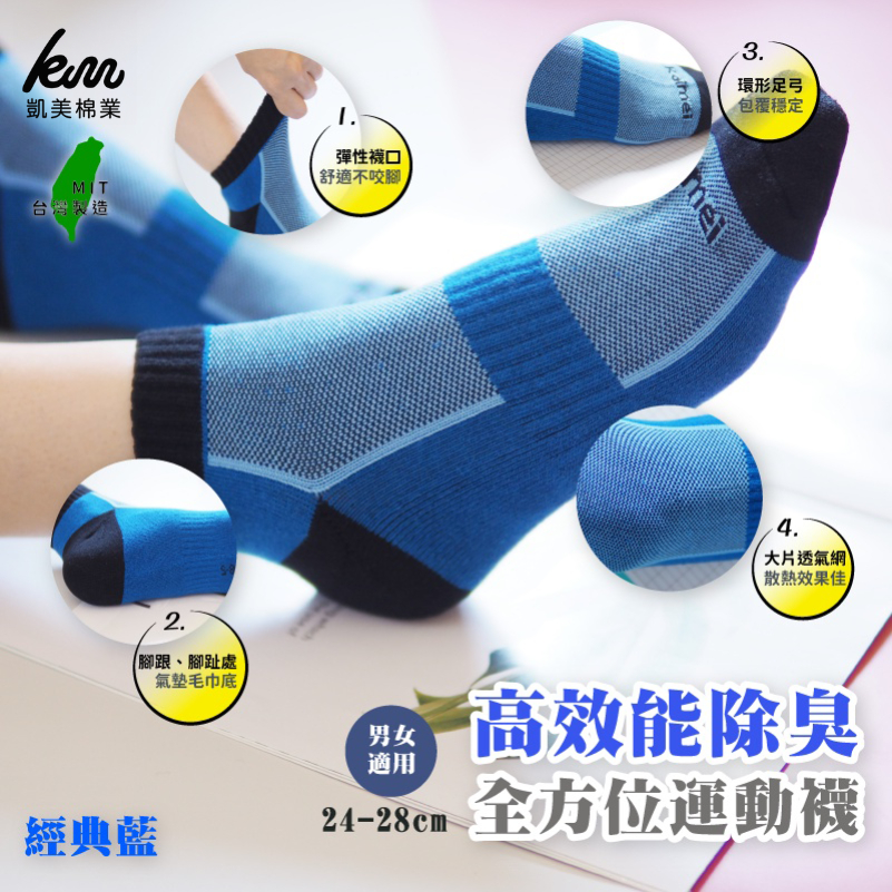 [Kaimei Cotton] 6 pairs set, MIT made in Taiwan, high quality and all-round, Kaimei’s exclusive high-efficiency deodorizing sports socks, classic blue style, , large