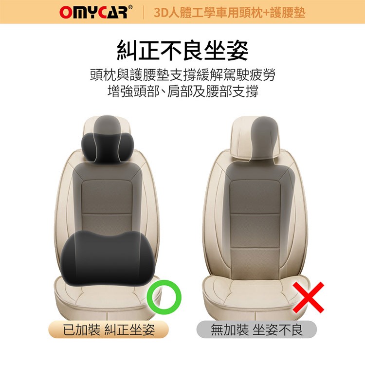 【OMyCar】3D人體工學車用紓壓 車用頭枕 車用腰靠枕, , large