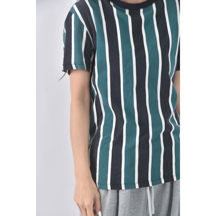 (S) bershka運動棉質條紋綠色短袖上衣二手衣, , large