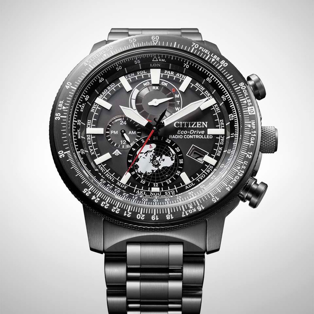 CITIZEN 星辰 PROMASTER 光動能電波飛行錶 北半球城市時間手錶 BY3005-56G, , large