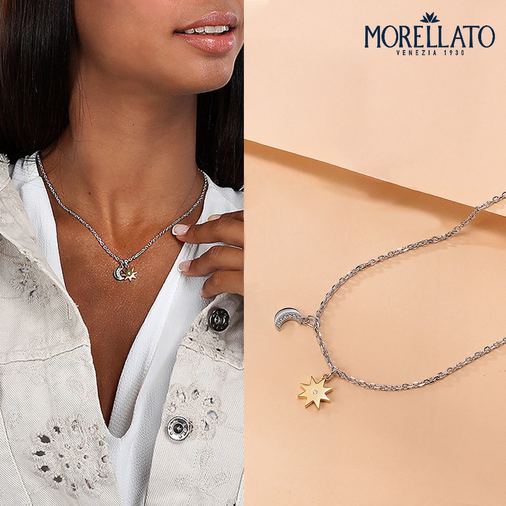 【快速出貨】MORELLATO TALISMANI系列 不鏽鋼 雙色星月閃耀項鍊 SAUY03