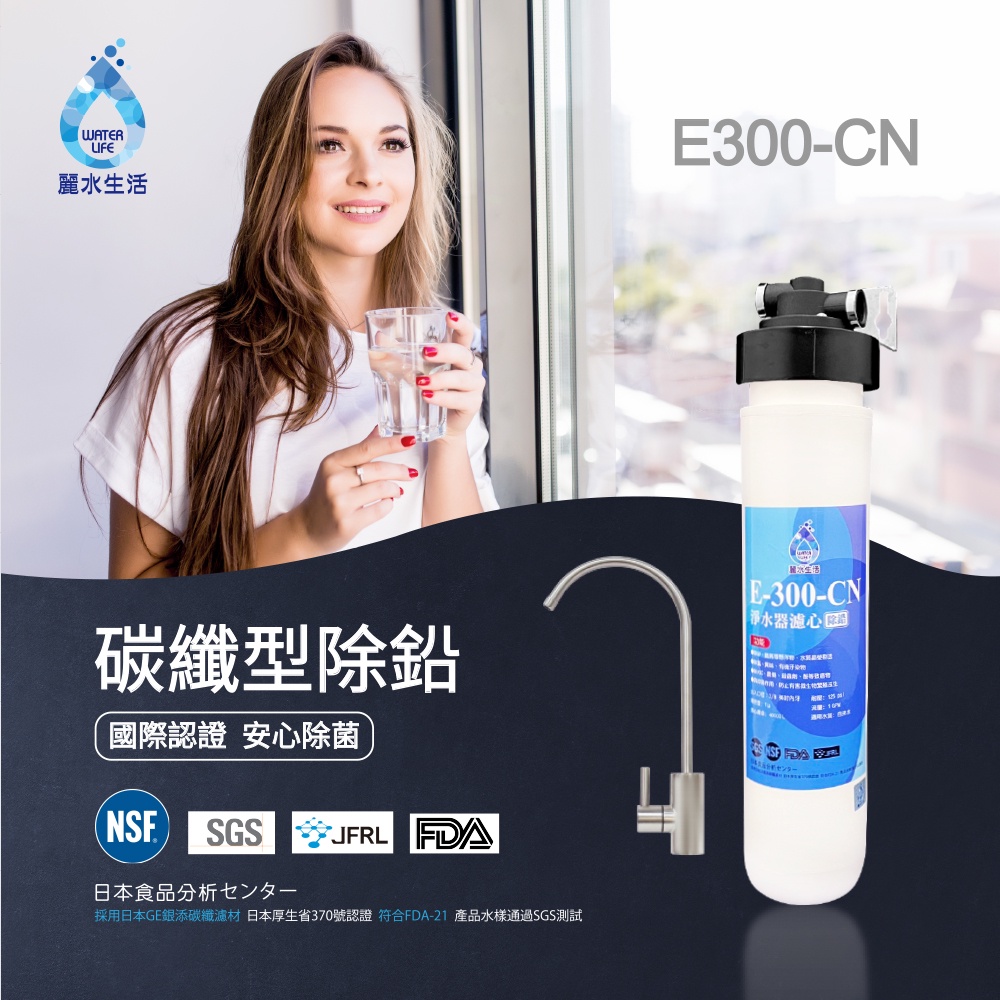 【麗水生活】日本GE300-CN-碳纖型除鉛單道-過濾器 除鉛功能-抑制細菌 過濾器 淨水器, , large