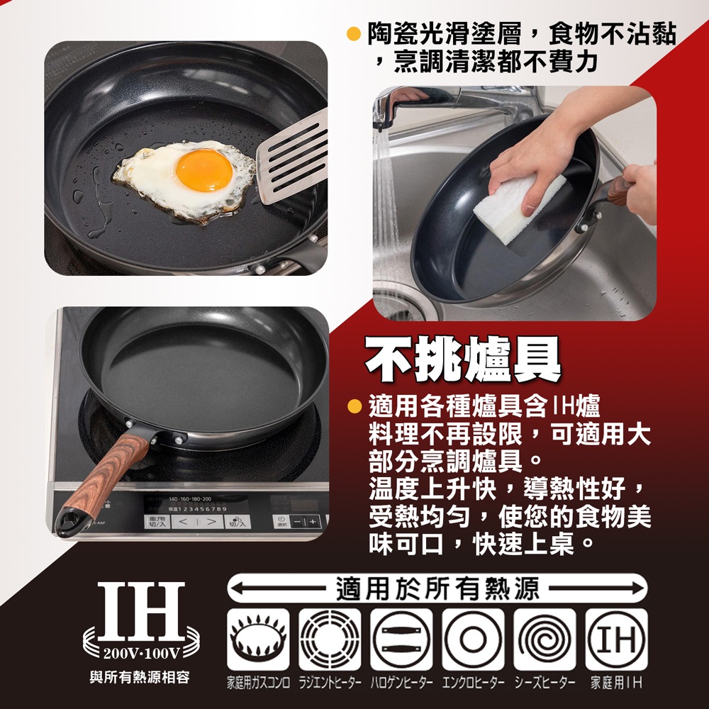 【hokua】Mecera Zero Ceramic IH Non-stick Frying pan 24cm with glass lid, , large