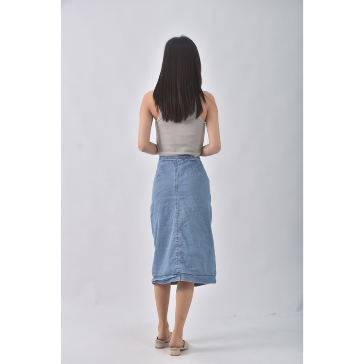 (M) uniqlo丹寧牛仔質感棉質藍色長裙二手衣, , large