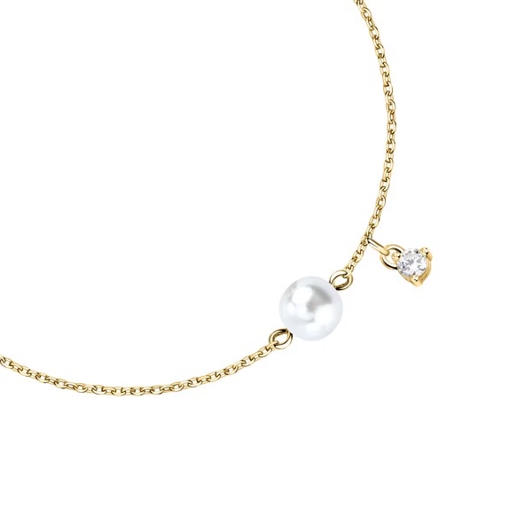 【MORELLATO】Perle Contemporary 925純銀珍珠美學手鍊-金色 SAWM06, , large