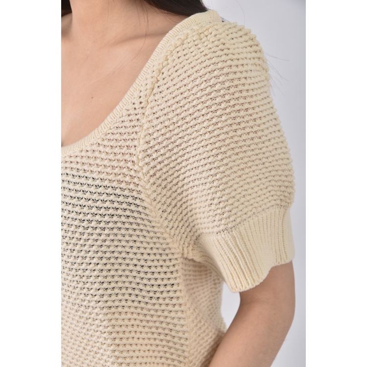 (S) supermelala質感修身短版棉質圓領杏色短袖上衣二手衣, , large