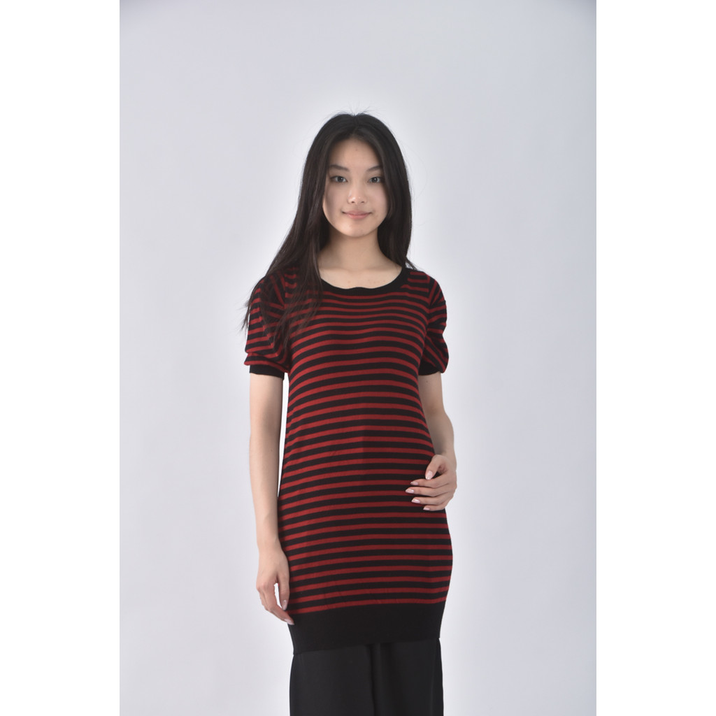 (S) mia mia條紋黑紅色短袖上衣二手衣, , large