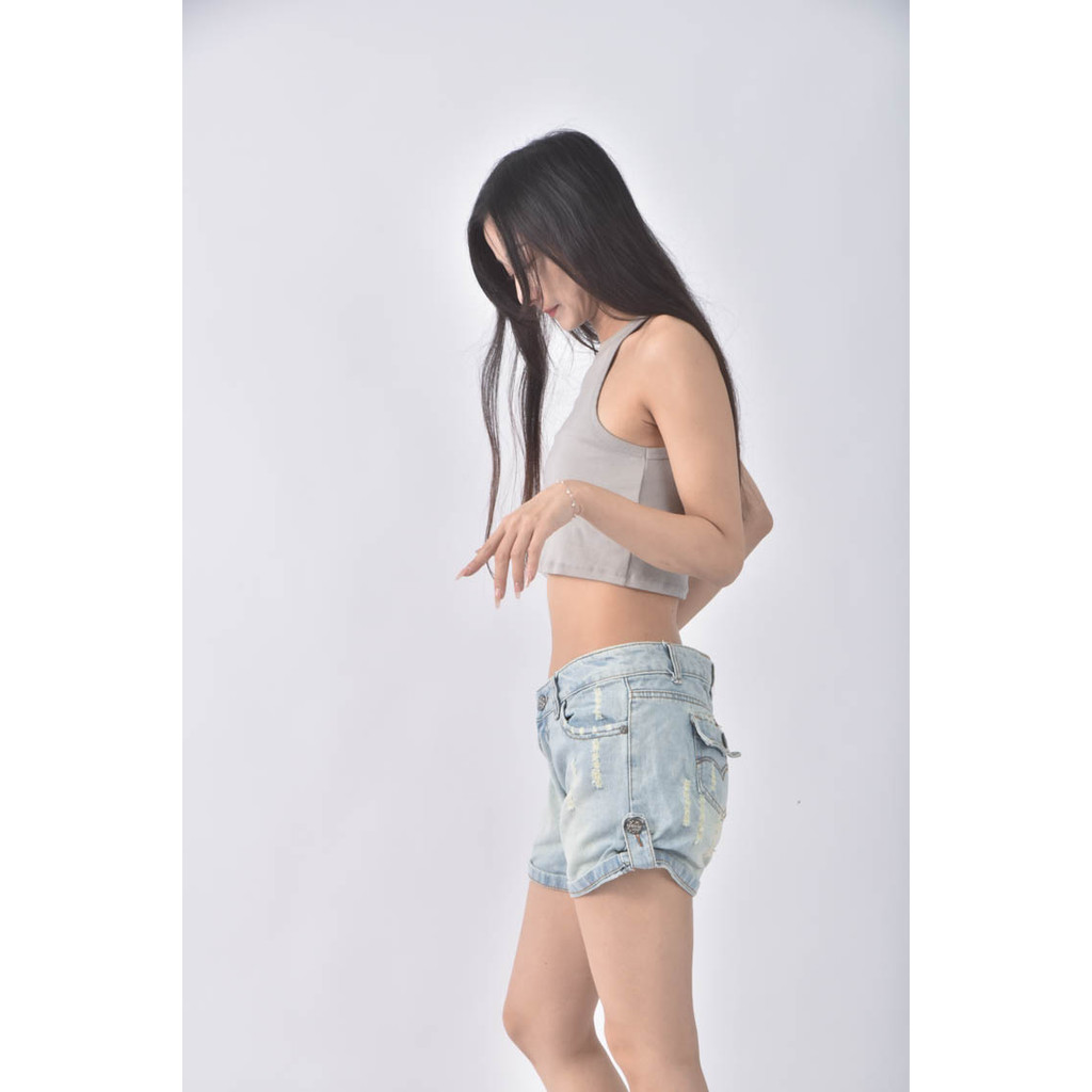 (3XL) runlong丹寧牛仔刷破藍色短褲二手衣, , large