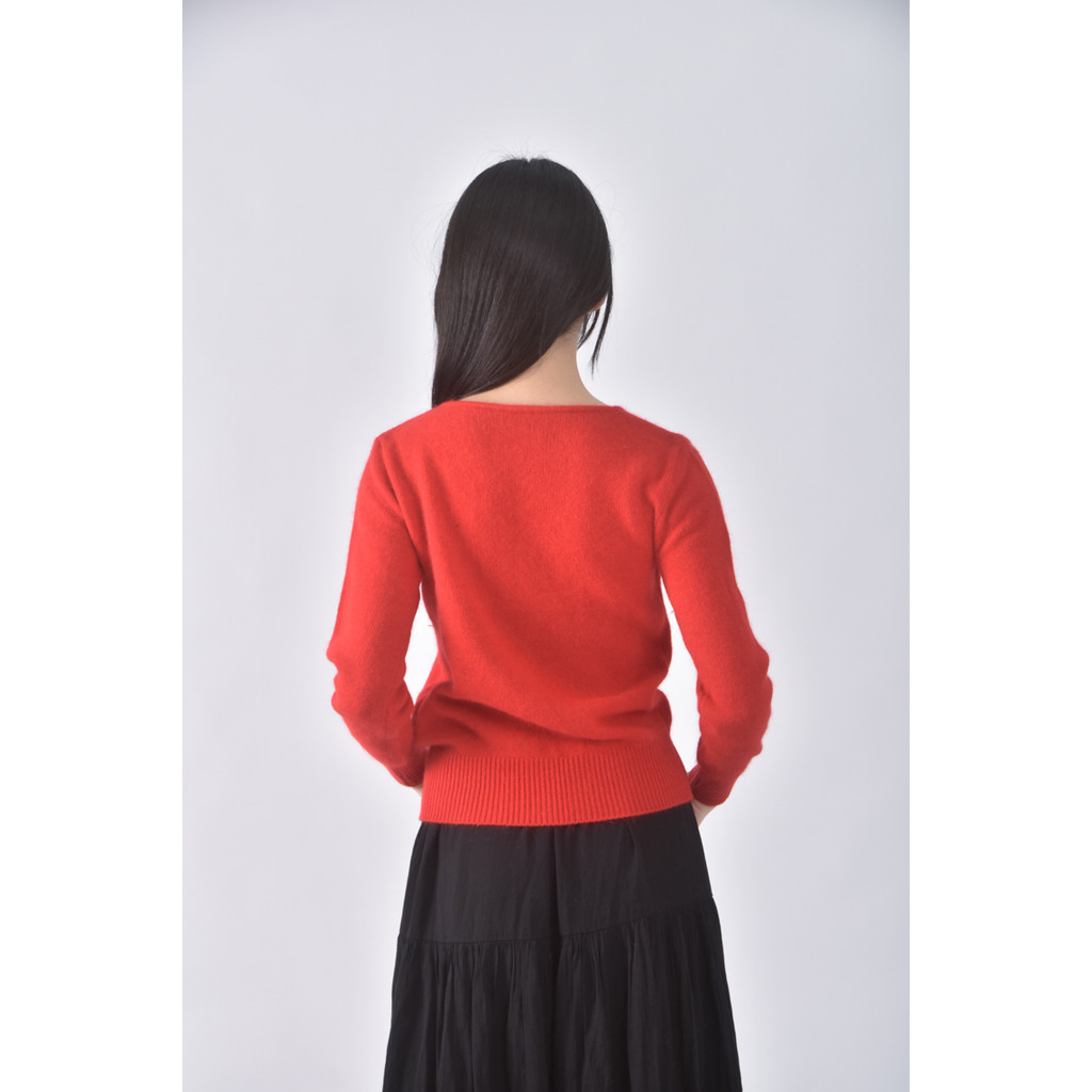 (S) 圓領紅色長袖上衣二手衣, , large