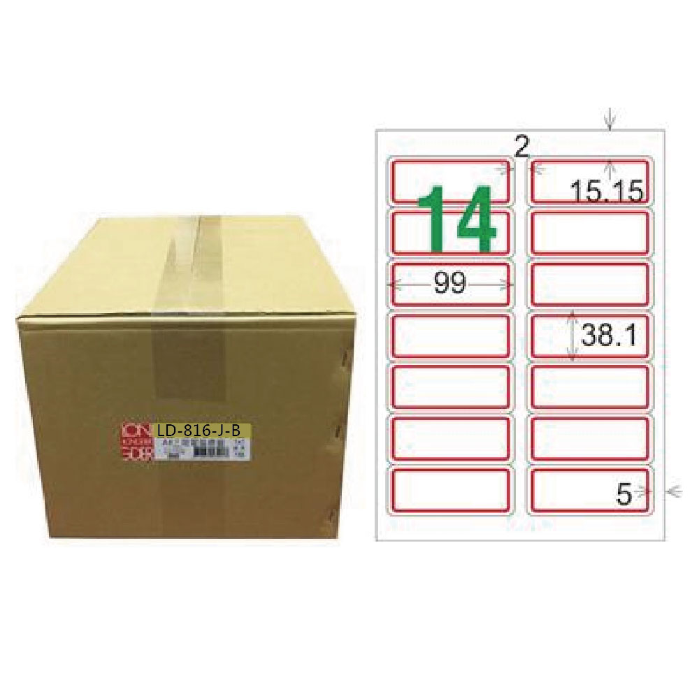【龍德】LONGDER 三用電腦標籤 A4 14格 圓角 38.1*99mm 紅框1000張/箱 LD-816-J-B(適用雷射、噴墨、影印), , large