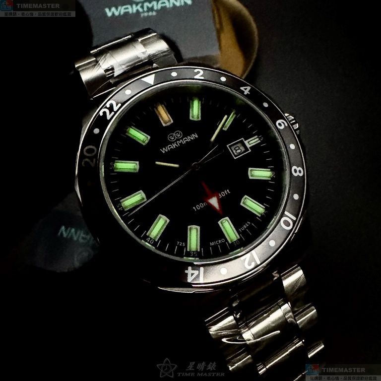 [星晴錶業]WAKMANN手錶,46mm,WA00042黑色錶面銀錶殼銀色精鋼錶帶款, , large