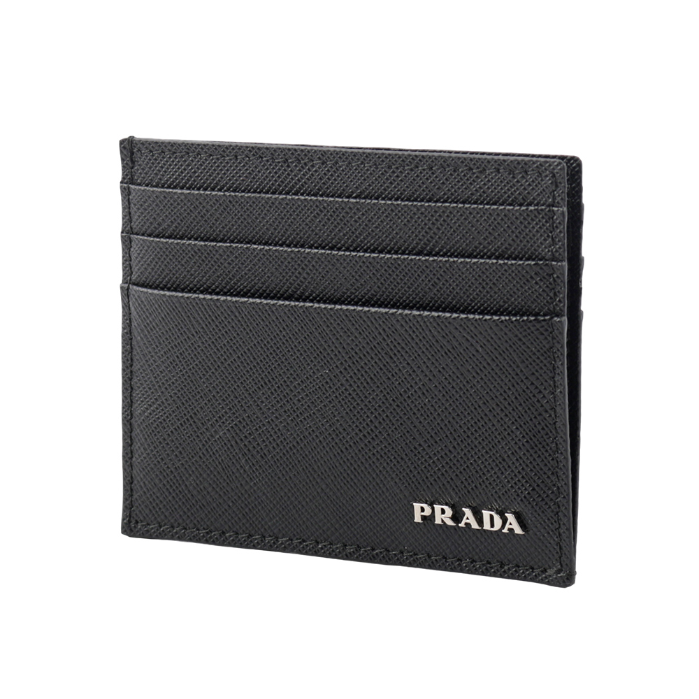 PRADA 銀字Logo 防刮皮革卡片/名片夾/黑色, , large