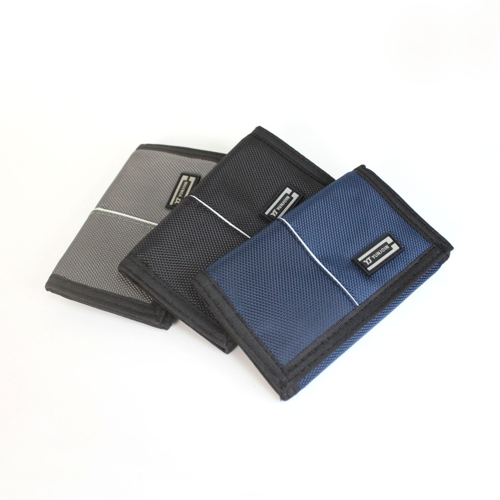 【YUN JOIN】對稱三摺短夾-黑色 尼龍夾 潮流 扣環 金屬鍊 防盜, , large