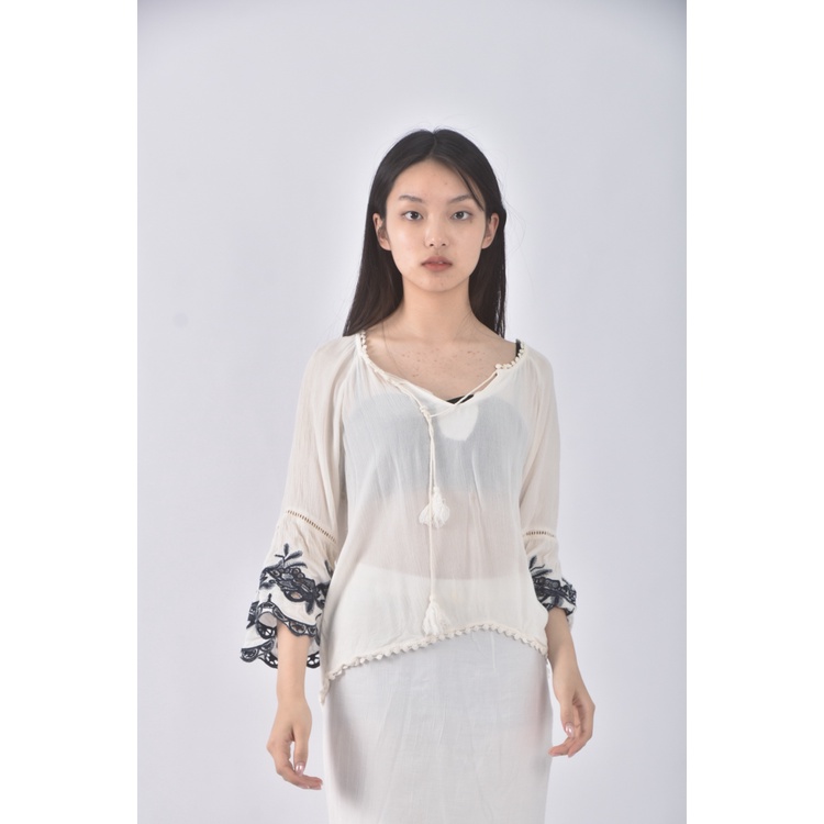 (S) pazzo質感海島風白色長袖上衣二手衣, , large